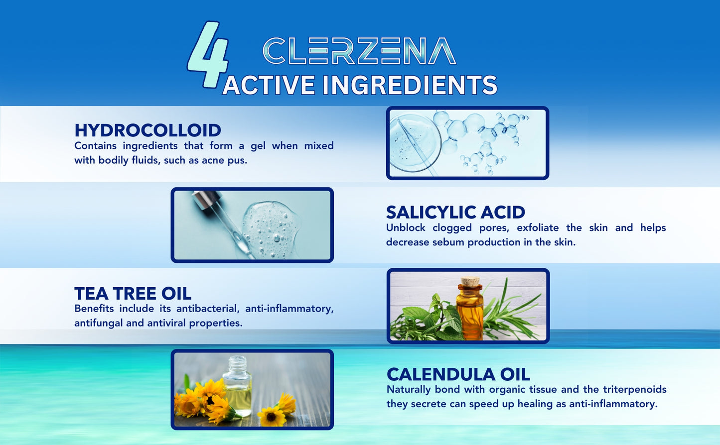 CLERZENA 3 Invisible Pimple Patches for Face - Hydrocolloid Acne Patches Salicylic Acid Tea Tree Oil Calendula