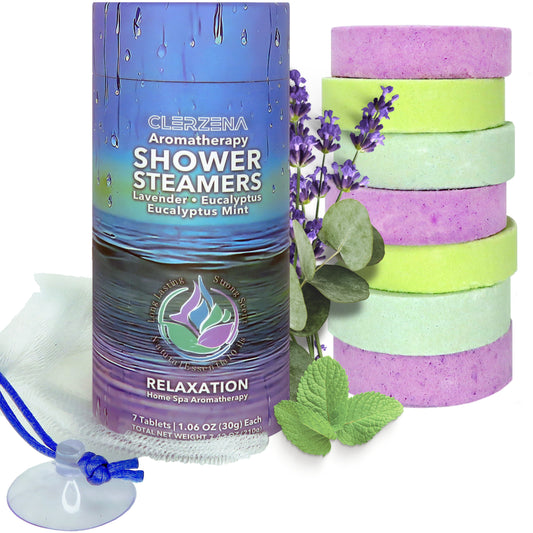 CLERZENA 5 Eucalyptus Lavender Shower Steamers Aromatherapy Gift Set - Eucalyptus Shower Steamer Lavender - Stress Relief Shower Bombs for Women Aromatherapy for Men