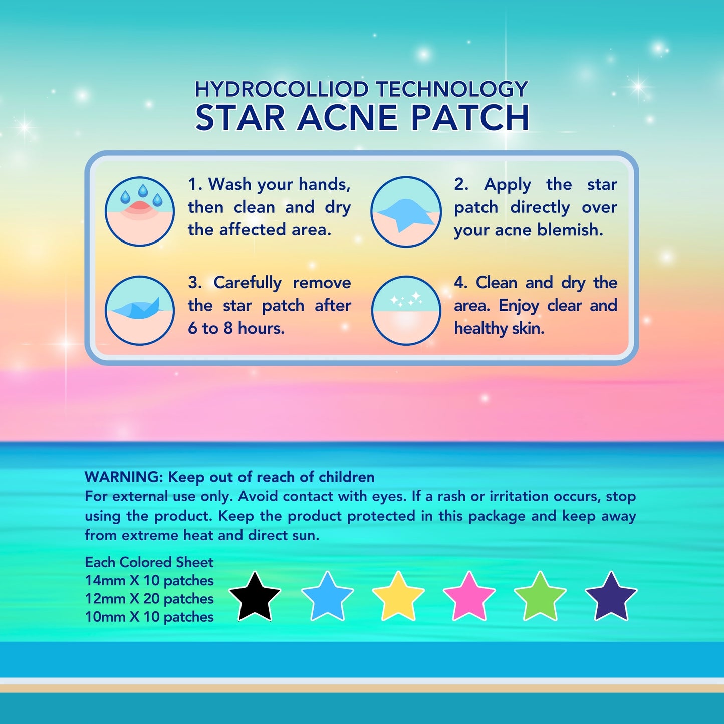 CLERZENA 4 Star Pimple Patches for Face | Star Acne Patches Cute Pimple Patches Salicylic Acid, Tea Tree Oil and Calendula Oil | Pimple Patch Star Teen Acne Treatment for Girls