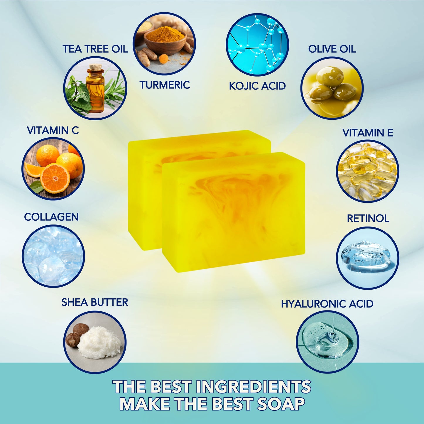 CLERZENA 2 Lemon Turmeric Kojic Acid Soap Bars for Dark Spots | Vitamin C & E, Retinol, Collagen, Tea Tree Oil | Spot Treatment for Face Bath Soap Bars | All Natural Soap Bar Face Soap for Women & Men