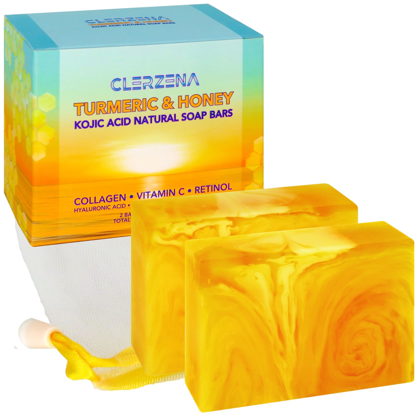 CLERZENA 1 Kojic Acid and Turmeric Soap Bars for Dark Spots | Vitamin C & E Collagen Retinol Honey Oil